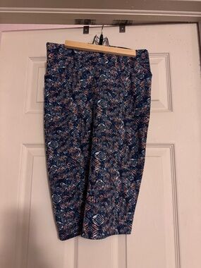 LuLaRoe Cassie Pencil Skirt: Navy with Coral and Light Blue Accents